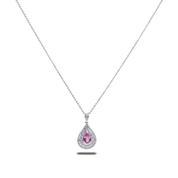 18k White Gold 1.8ct Pink Sapphire and Diamond Pendant