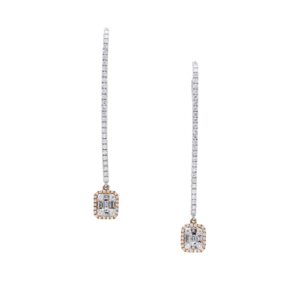 18k White Gold and Rose Gold Linear Drop Diamond Earrings
