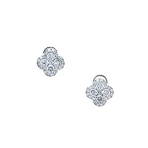 18k White Gold Clover Diamond Earrings