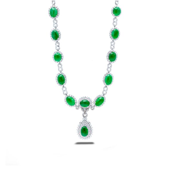 18k White Gold Imperial Jade and Diamond Necklace