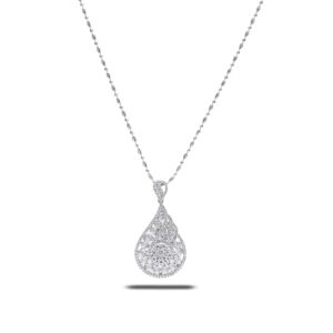 18k White Gold Teardrop Design Diamond Pendant