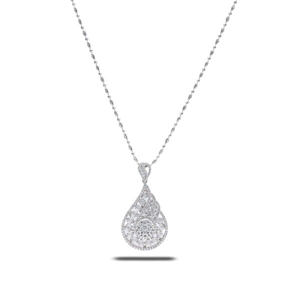 18k White Gold Teardrop Design Diamond Pendant