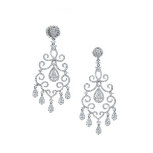 18k White Gold Vintage Chandelier Diamond Earrings