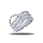 18k White Gold Double Row Baguette and Round Diamond Ring