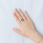 18k White Gold 4.07ct Blue Sapphire Ring on hand