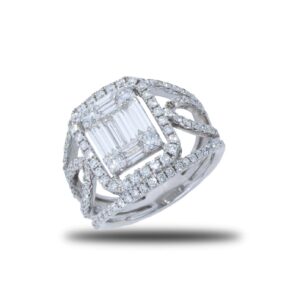 18k white gold vintage look baguette diamond ring