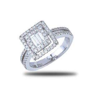 18k white gold baguette and round diamond ring