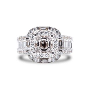 18k White Gold Baguette Cut and Round Diamond Setting