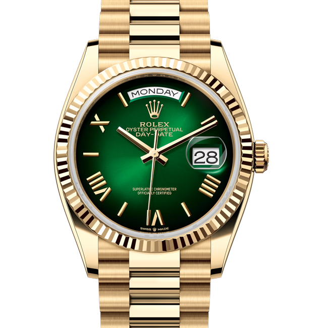 2024 Rolex Day-Date 36 NEW RELEASE Green Ombre 128238 | Tiger River Watches